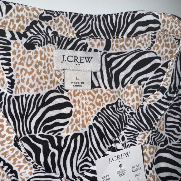 J. Crew Factory Band Collar Button Up Top Animal Print Zebra Print Women’s L - Picture 2 of 7